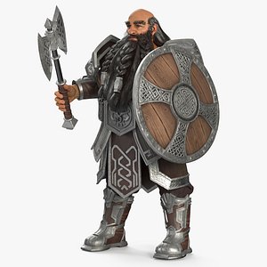 Game Dwarf Character in Chainmail Rigged for Cinema 4D 3D model