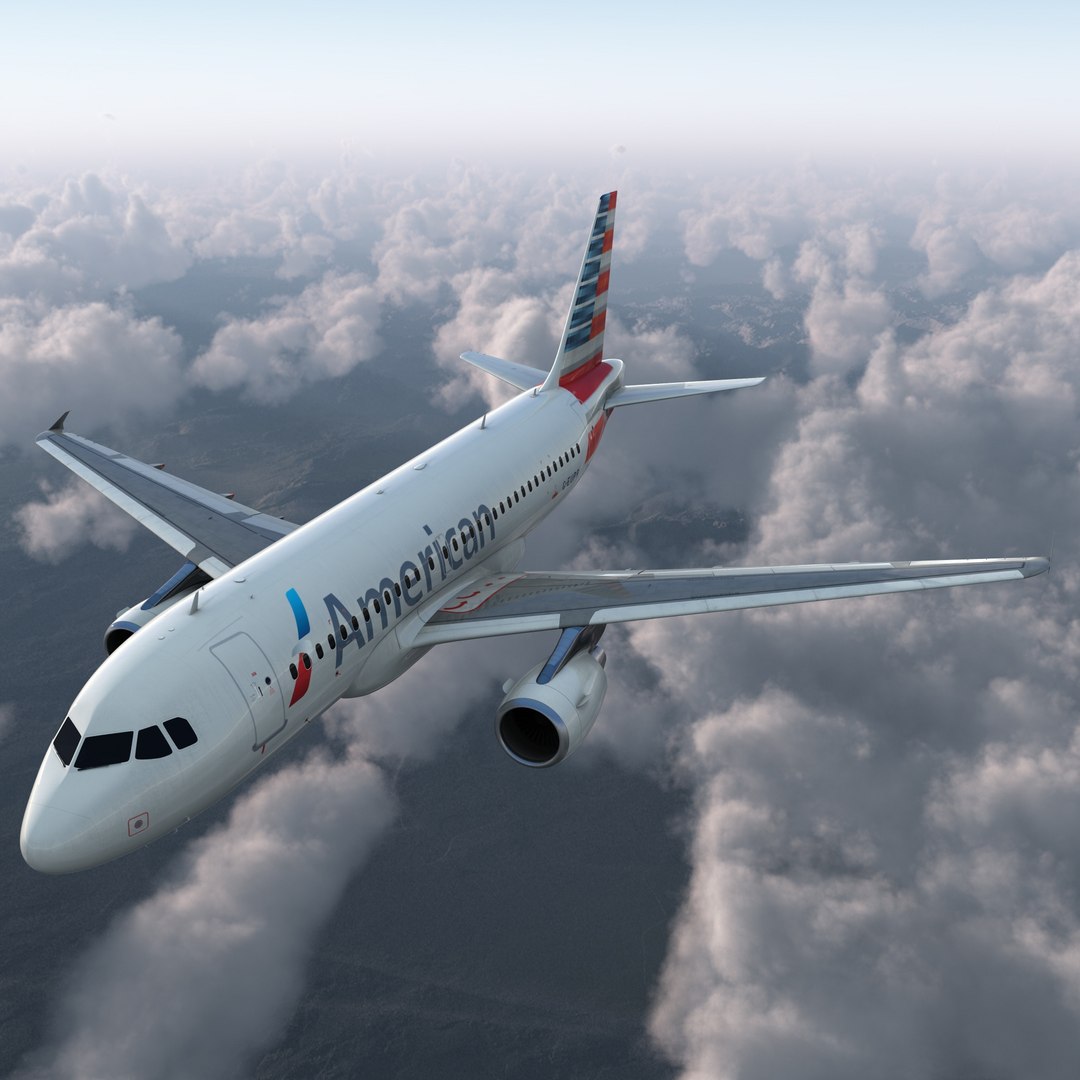 Airbus A319 American Airlines Rigged 3D model preview
