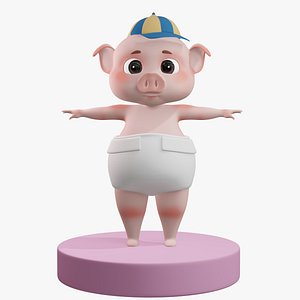 Cartoon Baby Pig with HAT