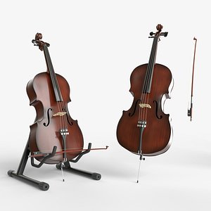 3D model Cello Music instrument with Bow and Stand