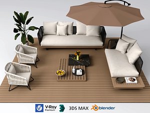 3D Modern Outdoor Rattan Sofa Set Patio Lounge Furniture model