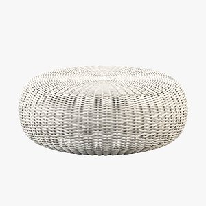 White wicker rattan pouf