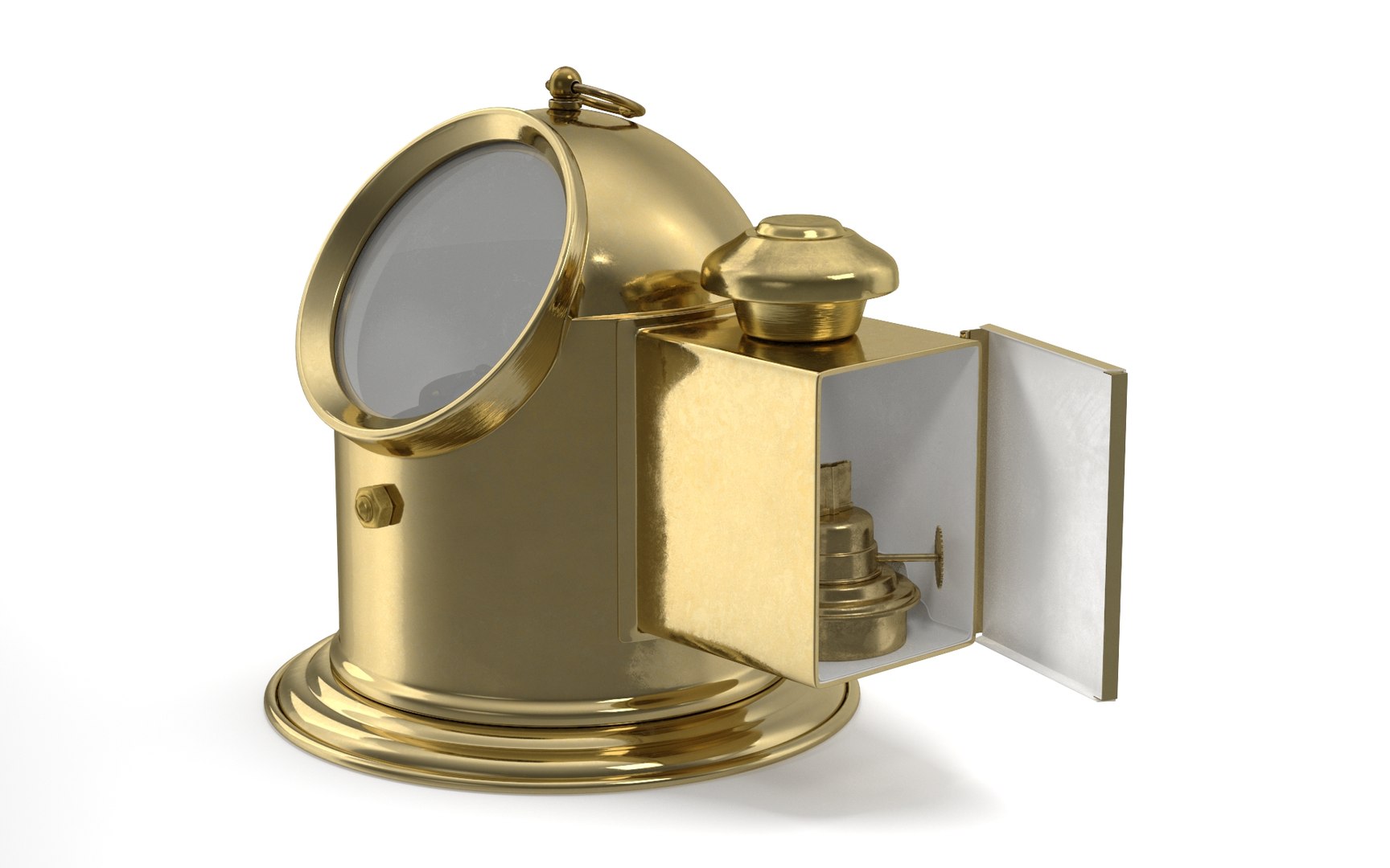 Antique Marine Compass with Oil Lamp Brass Open 3D model preview