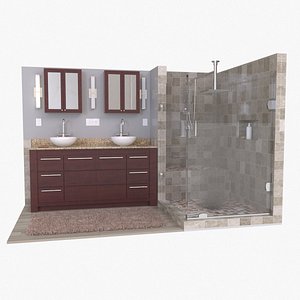 walk shower vessel vanity 3D model