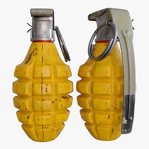 3D Used American Mk2 Fragmentation Hand Grenade