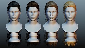 Female long hair low poly 4 colors