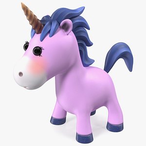 3D model Pink Cartoon Unicorn Neutral Pose