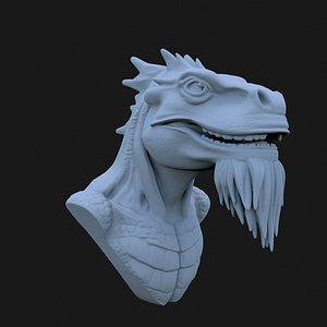 Bearded Dragon Bust 3D STL Printable High Detail Fantasy Reptile Sculpture