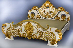 Baroque style bed with golden stucco model