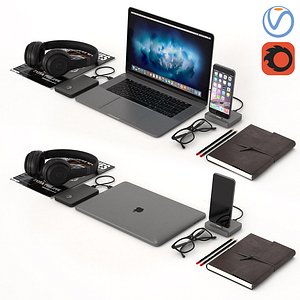 Workplace Space Gray MacBook 3D model