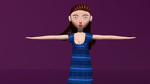 free low poly woman in dress 2