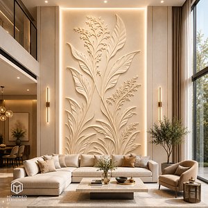 3D Modern Botanical Floral Leaf Decor Bas Relief Mural STL CNC 70 model