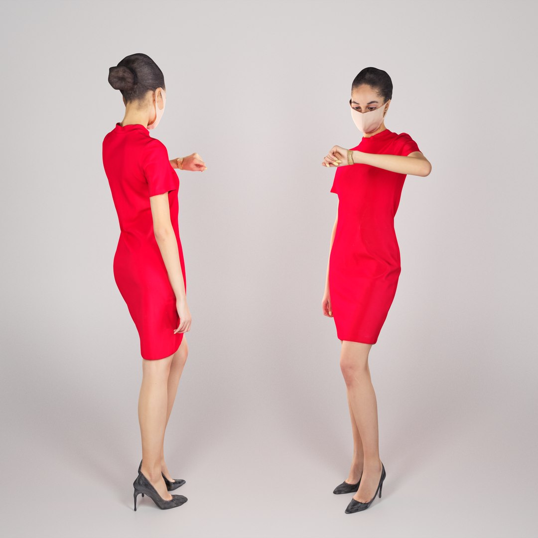 3D Young Woman Dressed Red Model - TurboSquid 1600179