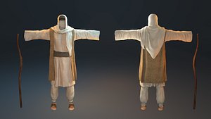 3D Old arab man clothes with sandal and stick
