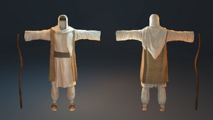 Old arab man clothes with sandal and stick