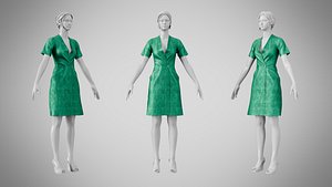 3D model Dress 41 Emerald Velvet Green With Design