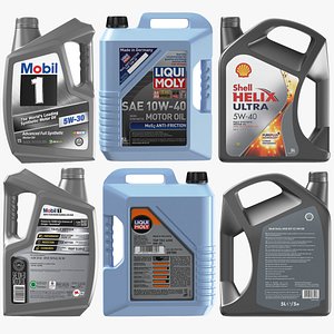 Three Detailed Motor Oil Bottles