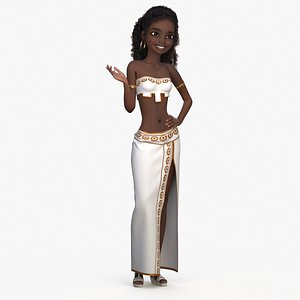 Cartoon Girl African Long Dress Standing White 3D model