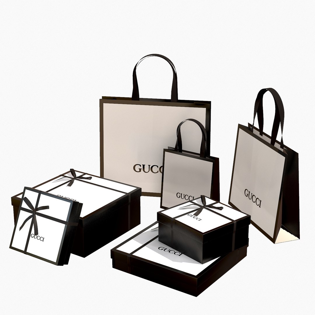 Shopping Bags with Gucci Logo. Editorial Shopping Related 3D
