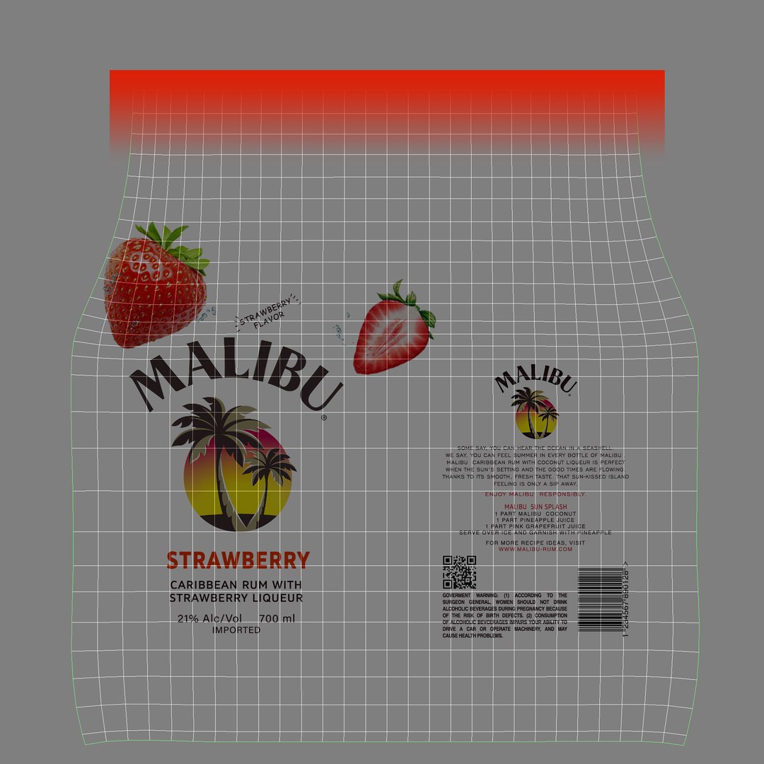 Malibu Strawberry Rum Bottle 3d Model Turbosquid 1623109 