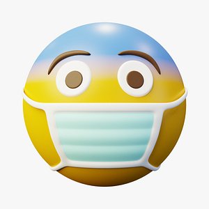 3D Wearing mask yellow ball Emoticon Emoji or Smiley