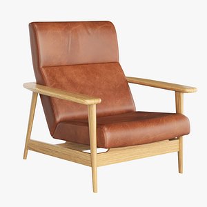 3D Mid-Century Show Wood High-Back Leather Armchair model