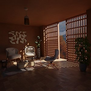 Modern Sunlit Lounge Interior - High-Quality 3D Model for Architectural Visualization 3D model
