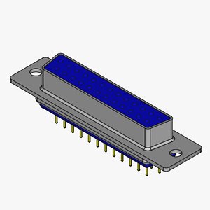DB25 female connector through hole 3D model