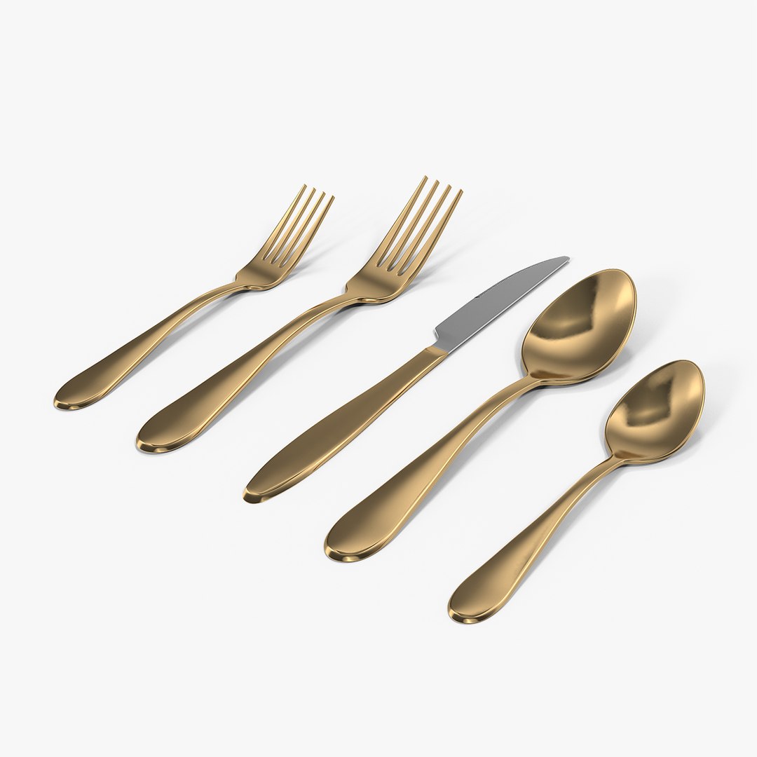 Golden Flatware Set 3D model preview