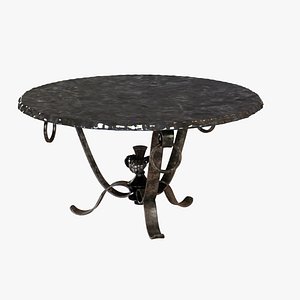 Custom made metal frame table with black basalt polished top