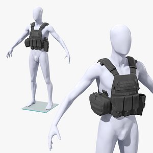 Tactical Vest with Pouches on Mannequin Black 3D