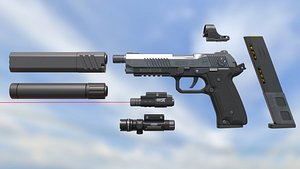 3D model Pistol Semi Auto-Burst Splinter 18