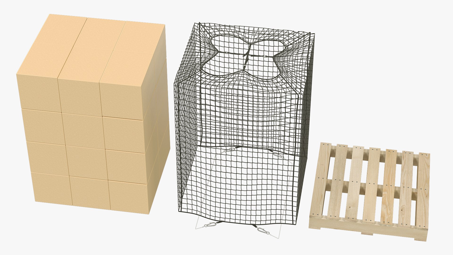 Industrial Cargo Pallet With Containment Netting Beige And Black 3D ...