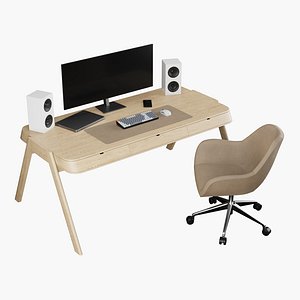 3D Work table whith chair and monitor