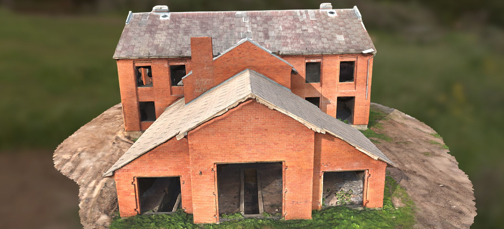 3D Abandoned Red Brick Mansion Model - TurboSquid 1858645