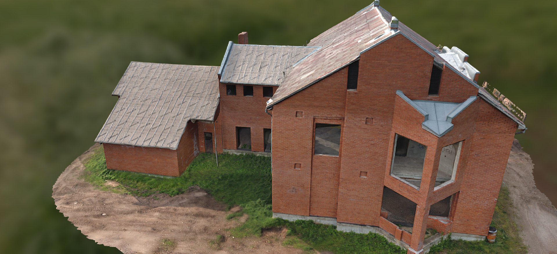 3D Abandoned Red Brick Mansion Model - TurboSquid 1858645