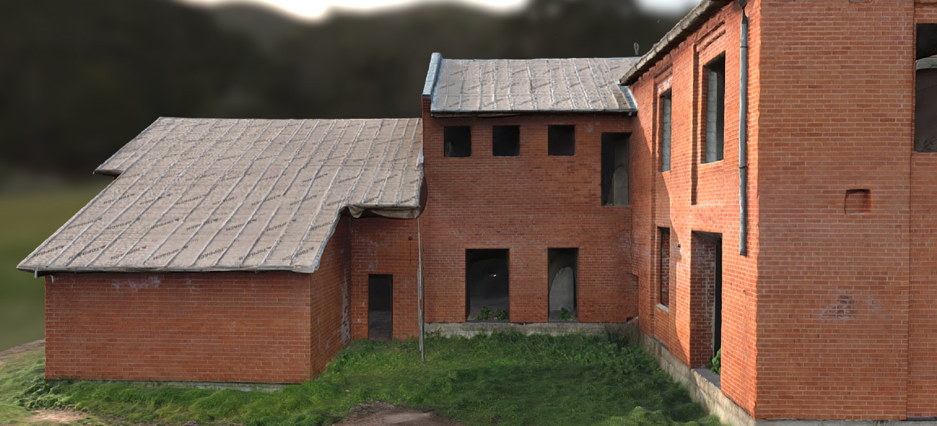 3D Abandoned Red Brick Mansion Model - TurboSquid 1858645
