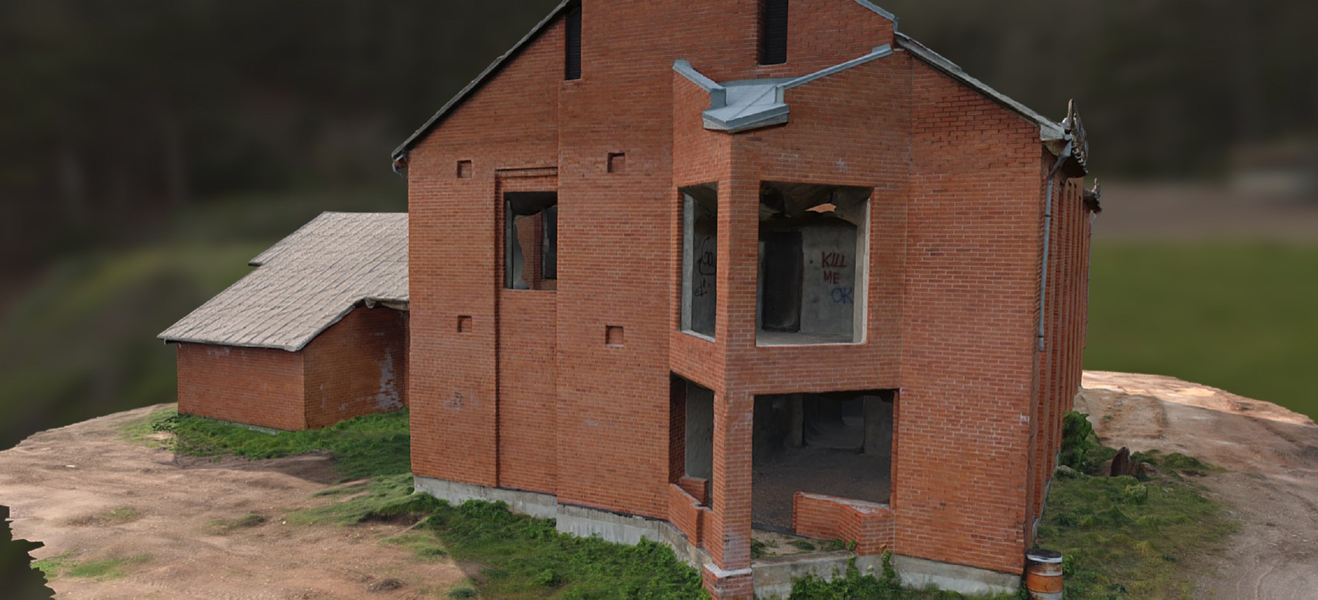 3D Abandoned Red Brick Mansion Model - TurboSquid 1858645