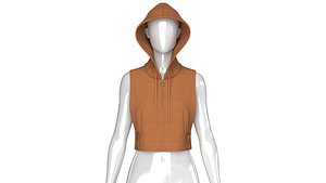Girls Half-Zip Sleeveless Quilted Crop Hoodie