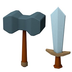 3D cartoon sword axe