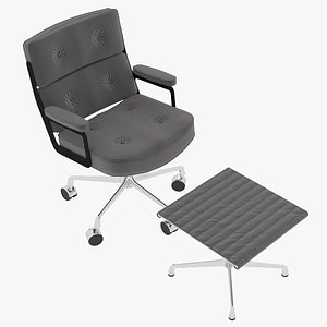 Eames Executive Chair Black Frame Charcoal Fabric and Ottoman by Herman Miller