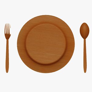 Wooden Plate-Spoon-Fork Collection 3D model
