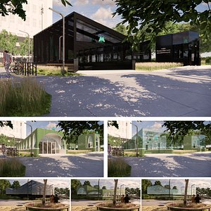 Three Metro Station Entrances with Elevator in Kyiv 3D Model Collection 3D model