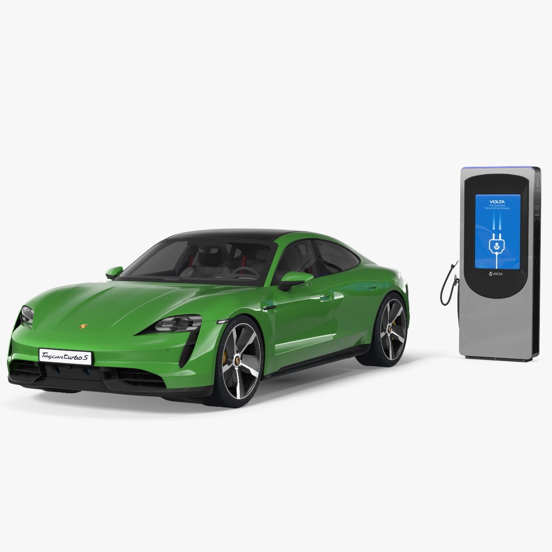 Electric Car Charging Station and Porsche Taycan Turbo S 2020 3D model preview