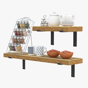 Kitchen Shelf with Spice Rack and Kitchenware