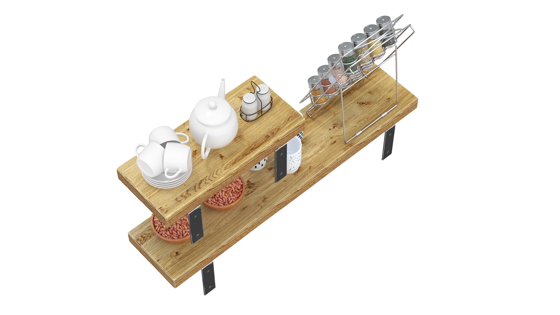 Kitchen Shelf With Spice Rack And Kitchenware 3D Model - TurboSquid 2350804
