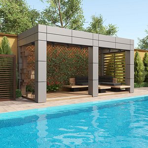 furnished pergola with landscape