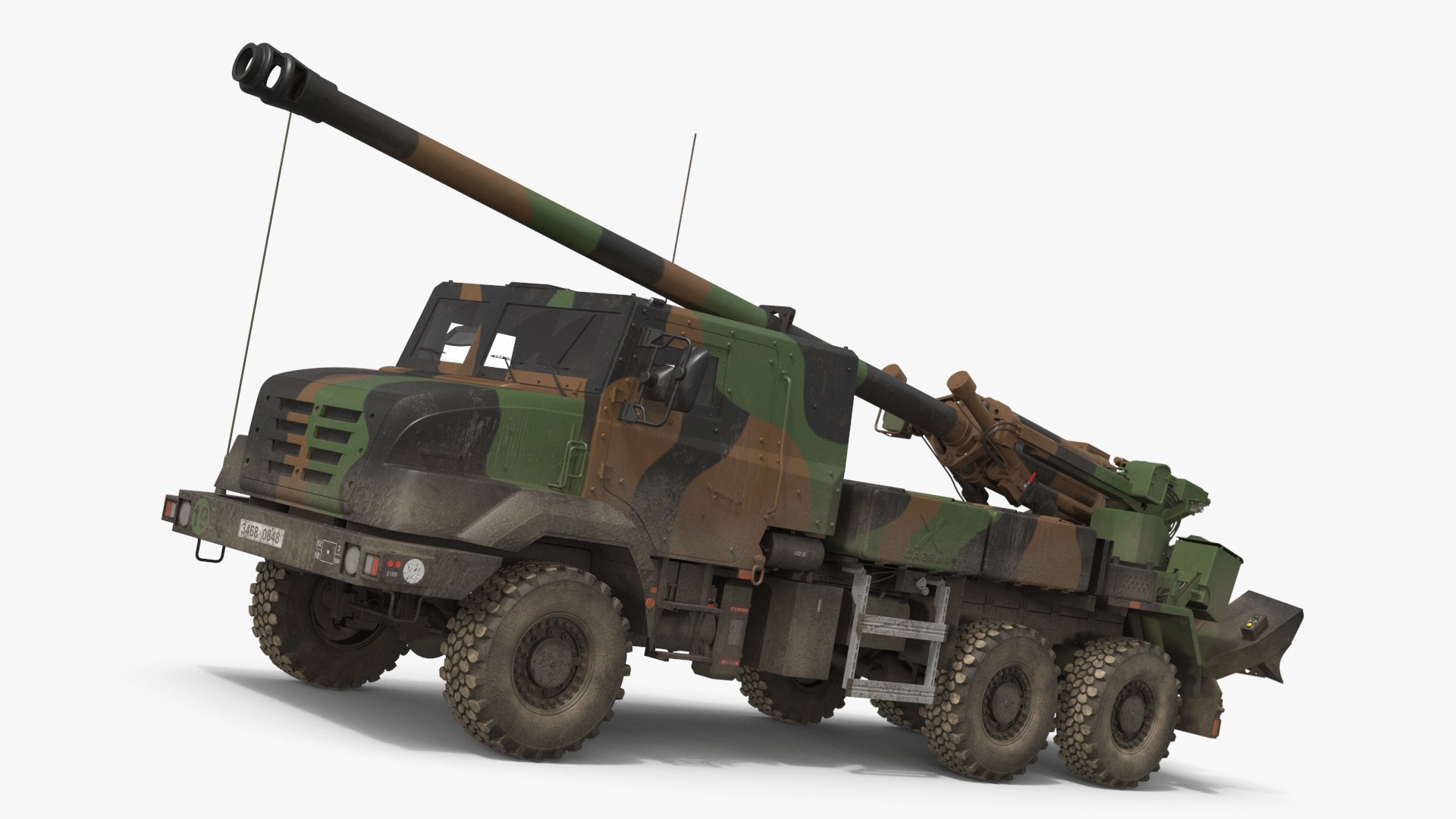 CAESAR 155mm Self-Propelled Howitzer On Military Truck Camouflage Used 3D model preview