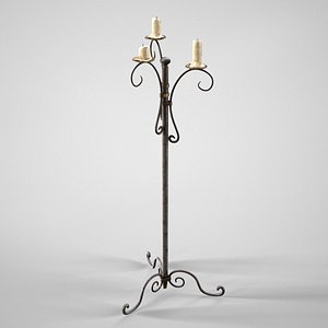 3D Antique Floor Candle Lamp - Medieval Standing Candle Holder