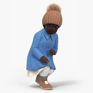 African Baby Girl Outdoor Autumn Style Crawling Fur 3D model